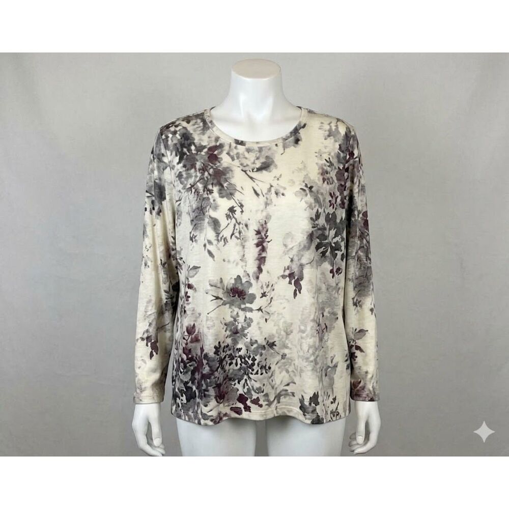 Coldwater Creek Womens Large L Double Layer Top Long Sleeve Floral Print Blouse